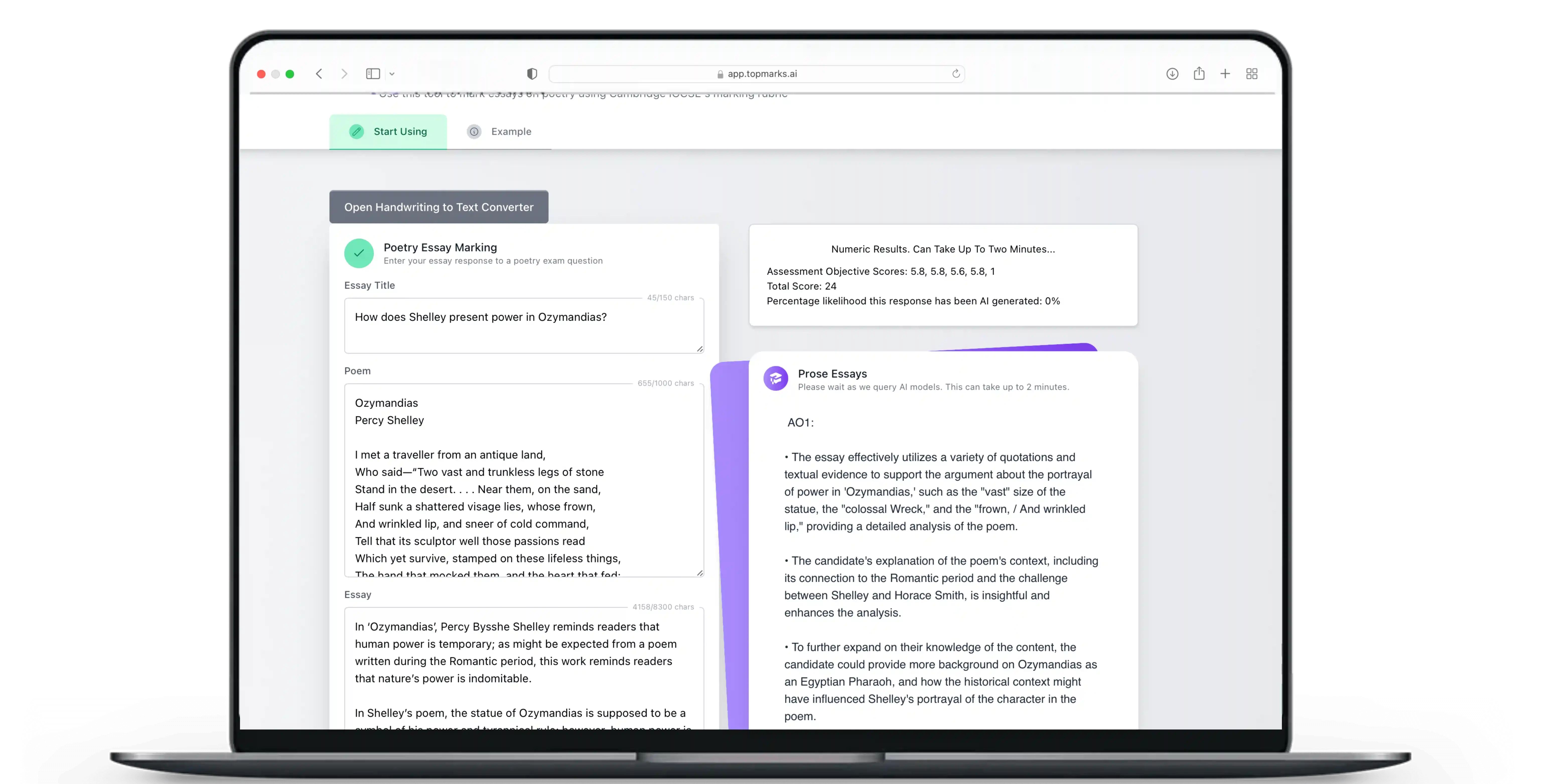 TopMarks AI banner showing AI marking interface