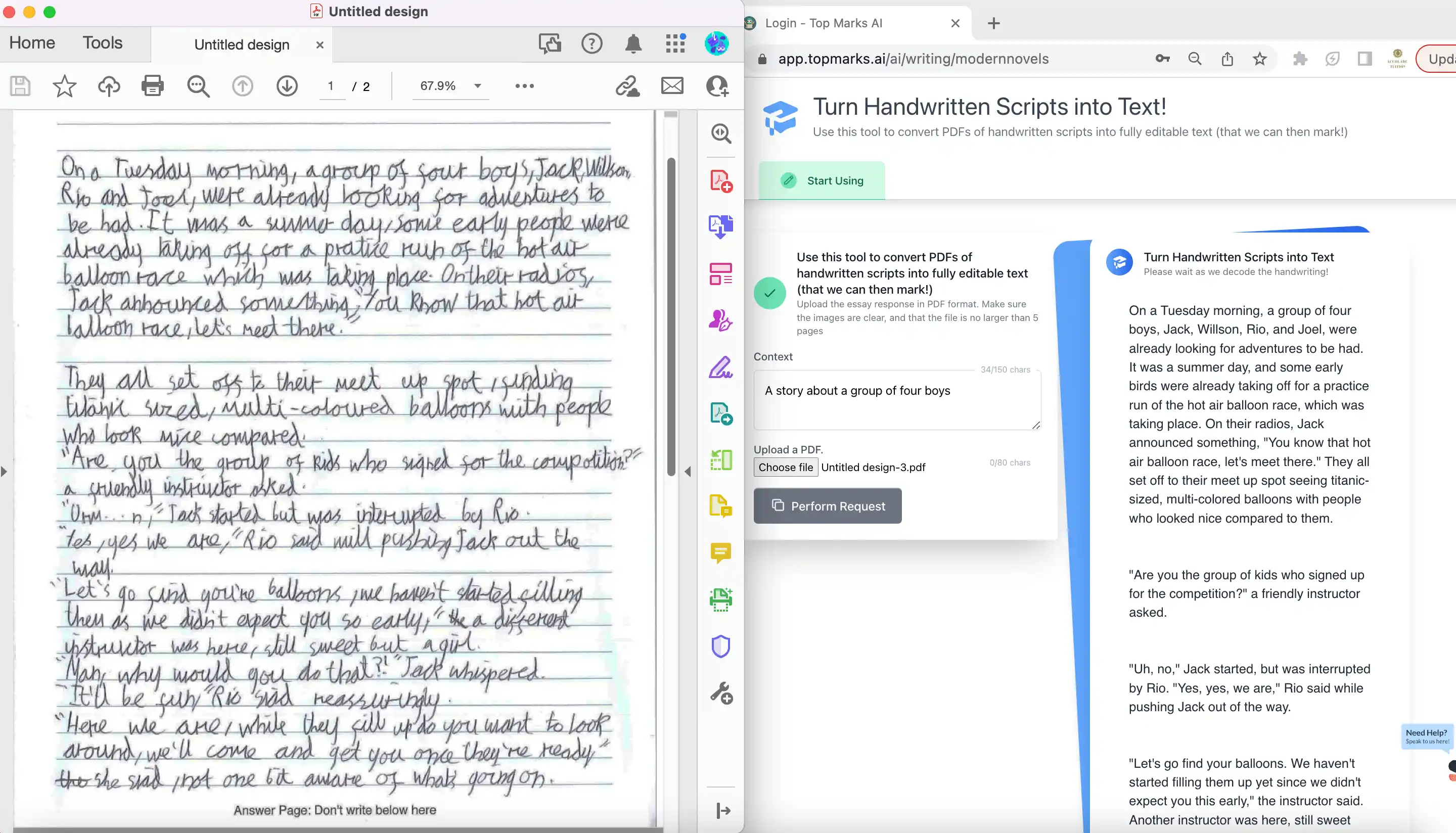 Powerful Handwriting to Text - Top Marks AI feature screenshot