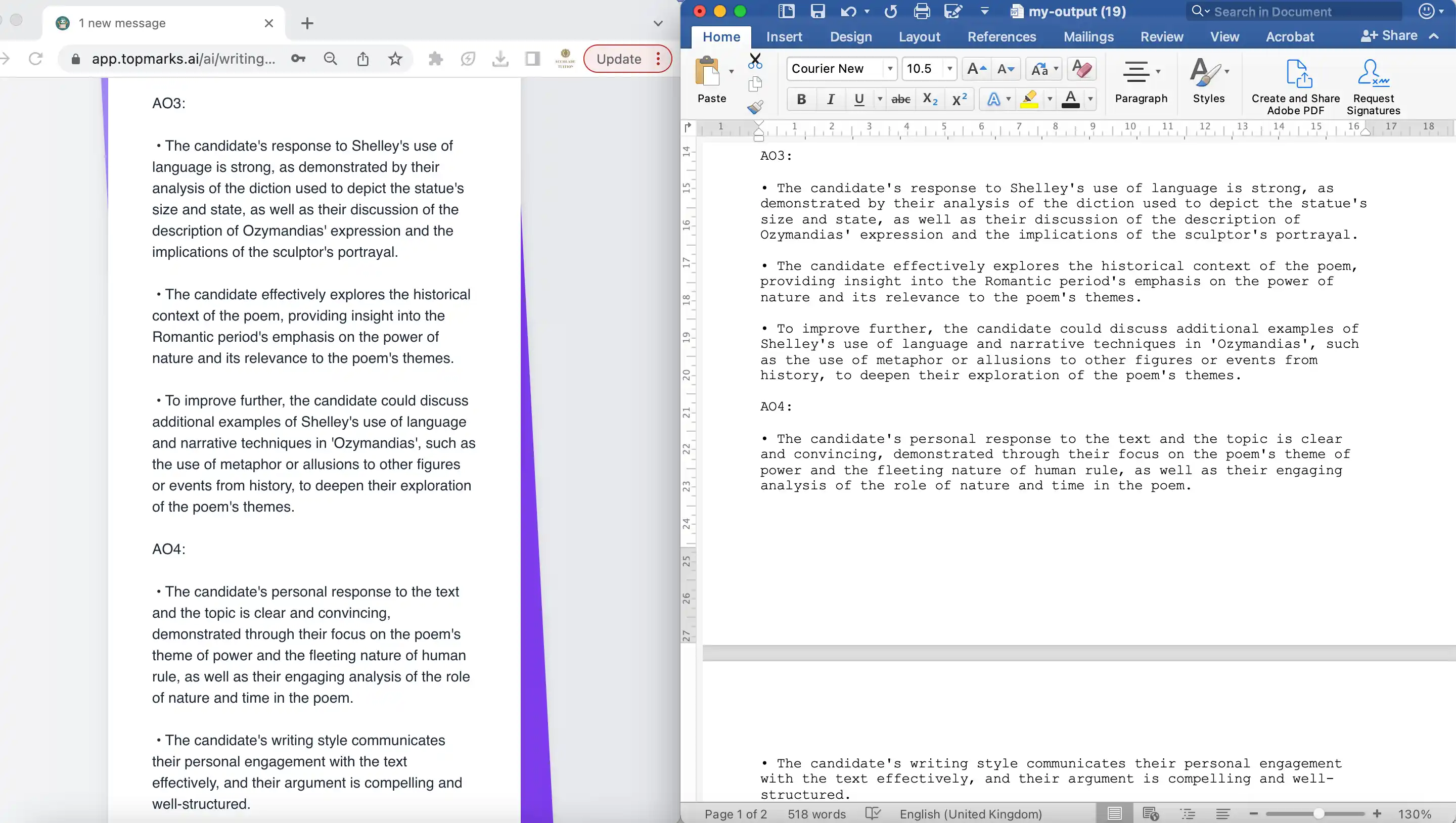 Word Integration - Top Marks AI feature screenshot